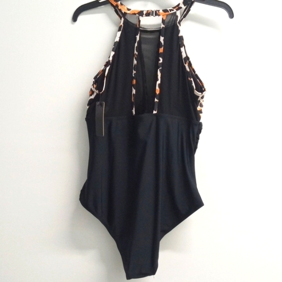 TEMPT ME BLACK LEOPARD HALTER ONE PIECE SWIMSUIT SIZE LARGE NWT - Picture 9 of 11